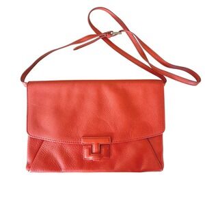 **RARE** TORY BURCH Orange Leather Envelope‎ Clutch Crossbody Purse Designer Bag